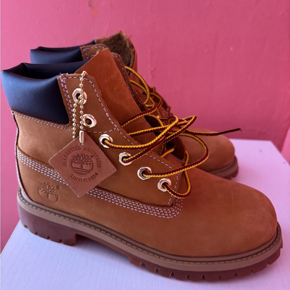 Timberland Wheat Nubuck Lace-Up Boots with Black Collar